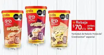 Walmart Variedad de helado Holanda Cremissimo! especial oferta