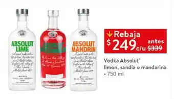 Walmart Vodka Absolut limon, sandía o mandarina • 750 ml oferta