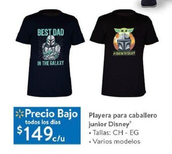 Walmart Playera para caballero junior Disney® • Tallas: CH - EG • Varios modelos oferta