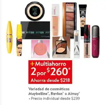 Walmart Variedad de cosméticos Maybelline", Revlon" o Almay® 2 por oferta