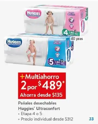 Walmart Pañales desechables Huggies® Ultraconfort Etapa 4 o 5 x 2 oferta