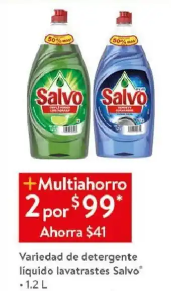 Walmart Variedad de detergente líquido lavatrastes Salvo - 1.2 L x 2 oferta