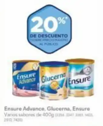 Farmacias Benavides Ensure Advance, Glucerna, Ensure Varios sabores de 400g oferta