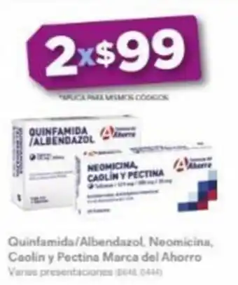 Farmacias Benavides Quinfamida/Albendazol, Neomicina, Caolin y Pectina Marca del Ahorro Varias presentaciones X 2 oferta