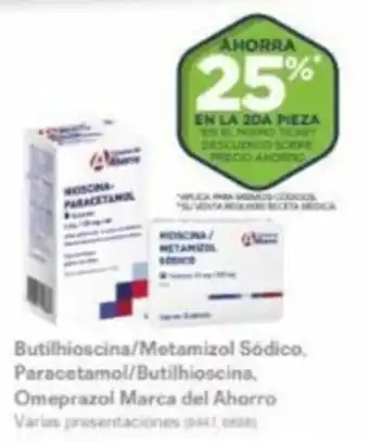 Farmacias Benavides Butilhioscina/Metamizol Sódico, Paracetamol/Butilhioscina, Omeprazol Marca del Ahorro 1 Varias presentacióines oferta
