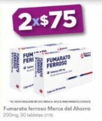 Farmacias Benavides Fumarato ferroso Marca del Ahorro 200mg 50 tabletas x 2 oferta