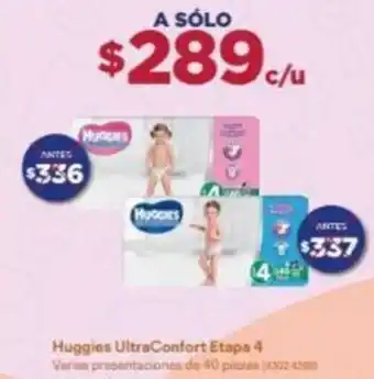 Farmacias Benavides Huggies UltraConfort Etapa 4 Varios presentaciones de 40 piezas oferta
