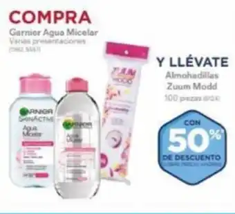 Farmacias Benavides COMPRA Garnier Agua Micelar Varias presentaciones Y LLÉVATE Almohadillas Zuum Modd 100 piezas oferta