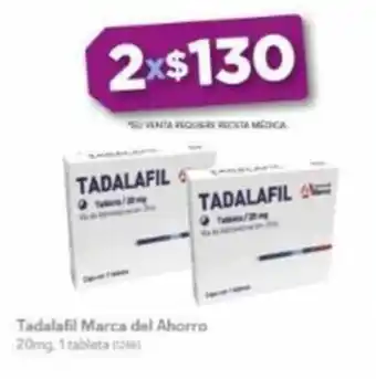 Farmacias Benavides Tadalafil Marca del Ahorro 20mg, 1 tableta x 2 oferta