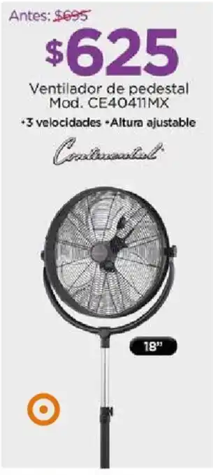 Chedraui Ventilador de pedestal Mod. CE40411MX +3 velocidades -Altura ajustable oferta