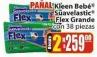 Casa Ley PAÑAL Kleen Bebé* Suavelastic Flex Grande con 38 piezas oferta