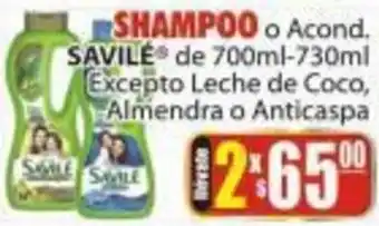 Casa Ley SHAMPOO o Acond. SAVILÉ® de 700ml-730ml Excepto Leche de Coco, Almendra o Anticaspa oferta