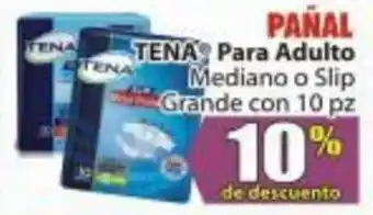 PAÑAL TENA Para Adulto Mediano o Slip Grande con 10 pz