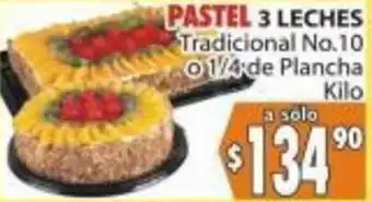 PASTEL 3 LECHES Tradicional No.10 01/4 de Plancha Kilo