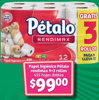 Soriana Súper Papel higiénico Pétalo rendimax 9+3 rollos 455 hojas dobles oferta