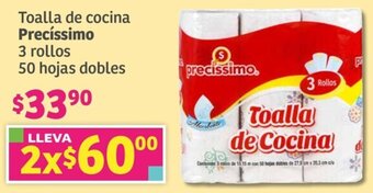 Soriana Súper Toalla de cocina Precíssimo 3 rollos 50 hojas dobles oferta