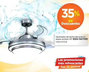 City Club Ventilador de techo decorativo aspas ocultas 24" KOOL FACTORY oferta