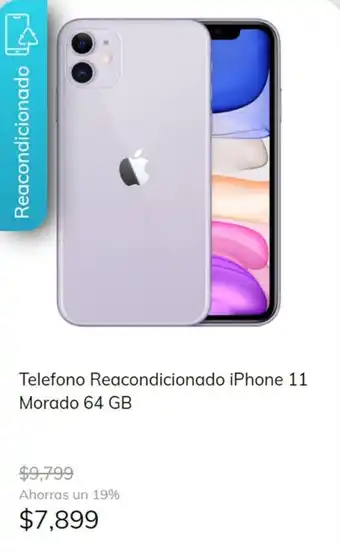 Telefono Reacondicionado iPhone 11 Morado 64GB