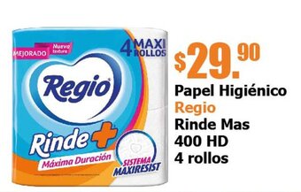 Papel Higiénico Regio Rinde Mas 400 HD 4 rollos