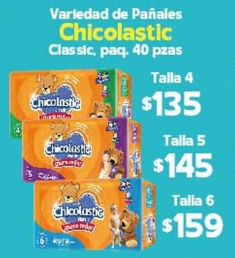 Variedad de Pañales Chicolastic Classic, paq. 40 pzas Talla 4