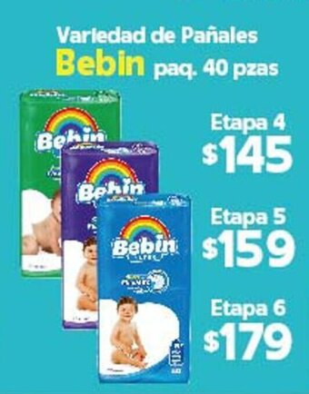 Variedad de Pañales Bebin paq. 40 pzas Etapa 4