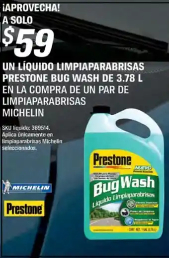 UN LÍQUIDO LIMPIAPARABRISAS PRESTONE BUG WASH DE 3.78L