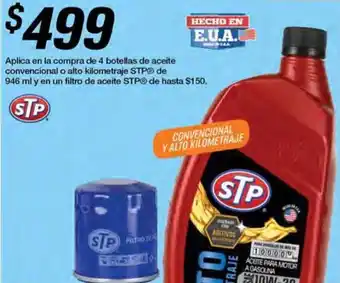 AutoZone Aplica en la compra de 4 botellas de aceite convencional o alto kilometraje STP® de 946 ml y en un filtro de aceite STP® oferta