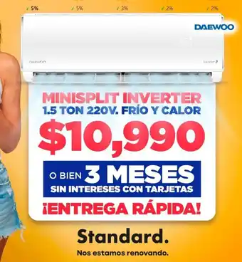 Mueblería Standard MINISPLIT INVERTER 1.5 TON 220V. FRÍO Y CALOR DAEWOO oferta
