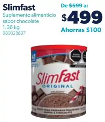 Sam's Club Slimfast Suplemento alimenticio sabor chocolate 1.36 kg 980028697 oferta