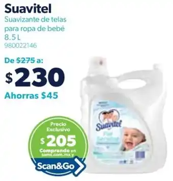Sam's Club Suavitel Suavizante de telas para ropa de bebé 8.5L 980022146 oferta