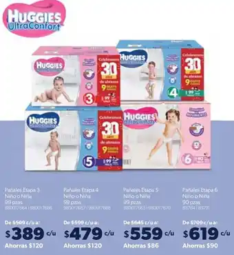 HUGGIES Ultra Confort Pañales Etapa 3 Niño o Niña 99 pzas 9800176641980017666