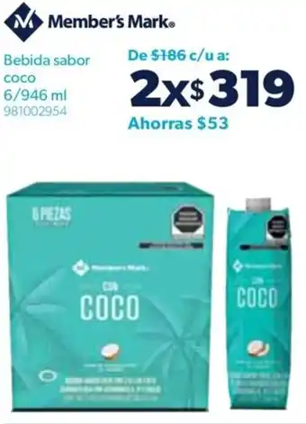 Sam's Club Member's Mark® Bebida sabor coco 6/946 ml oferta
