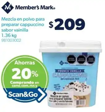 Sam's Club Member's Mark® Mezcla en polvo para preparar cappuccino sabor vainilla 1.36kg oferta