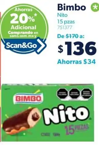 Sam's Club Bimbo Nito 15 pzas 751377 oferta