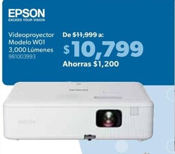 EPSON EXCEED YOUR VISION Videoproyector De $11,999 a: Modelo W01 3,000 Lúmenes 981003993