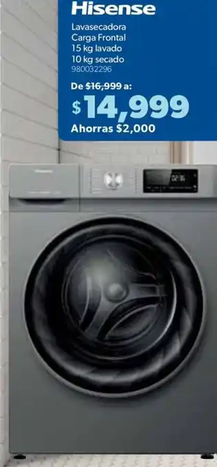 Sam's Club Hisense Lavasecadora Carga Frontal 15 kg lavado 10 kg secado 980032296 oferta