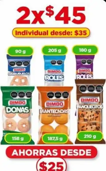 Bodega Aurrerá BIMBO DONAS 158g, BIMBO PANQUECITOS 210g oferta