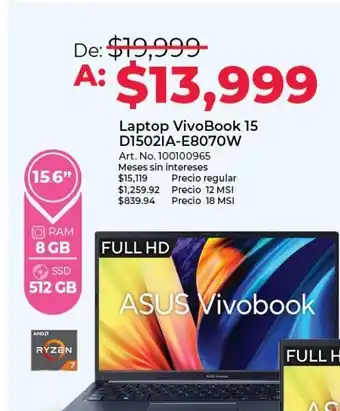 Office Depot Laptop vivobook 15 d1502ia oferta