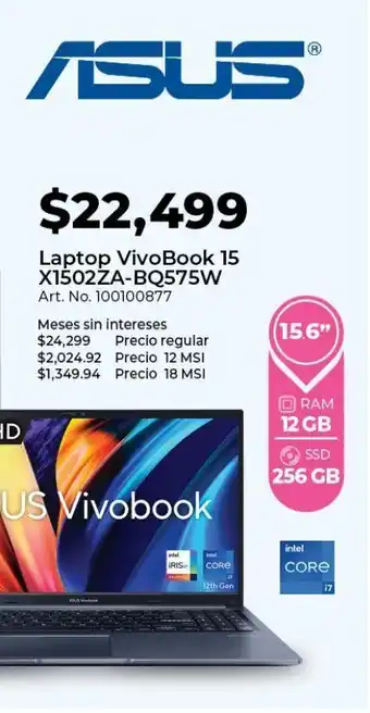 Office Depot Laptop asus vivobook 15 x1502za oferta