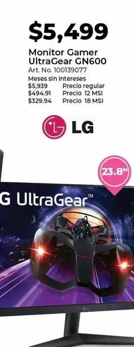 Office Depot Monitor gamer lg ultraclear gn600 oferta