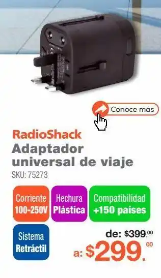RadioShack Adaptador enchufe universal internaciónal de viaje radioshack / negro oferta