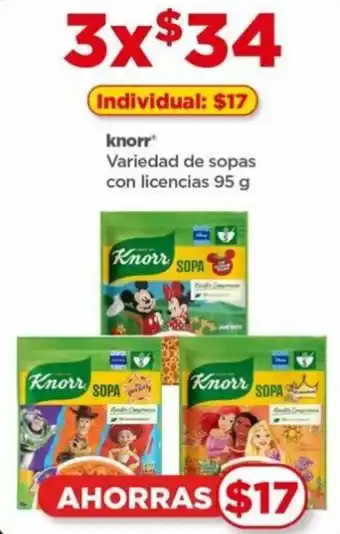 Bodega Aurrerá Knorr Variedad de sopas con licencias 95g x 3 oferta