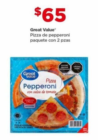 Bodega Aurrerá Great Value Pizza de pepperoni paquete con 2 pzas oferta