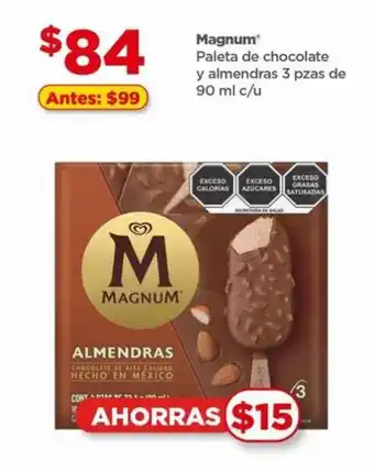 Bodega Aurrerá Magnum Paleta de chocolate y almendras 3 pzas de 90ml c/u oferta