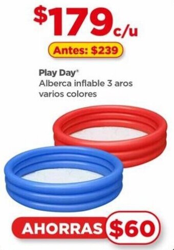 Bodega Aurrerá Play Day Alberca inflable 3 aros varios colores oferta