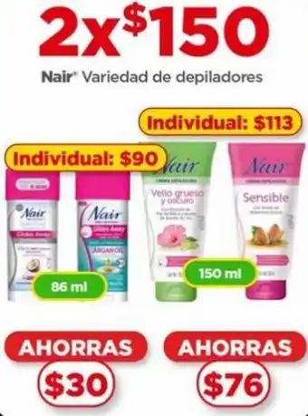 Bodega Aurrerá Nair Variedad de depiladores 86ml | 150ml x 2 oferta