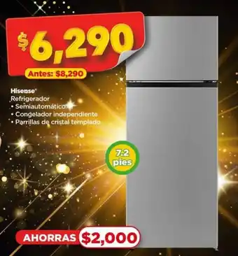 Hisense Refrigerador • Semiautomático • Congelador independiente • Parrillas de cristal templado • 7.2 pies