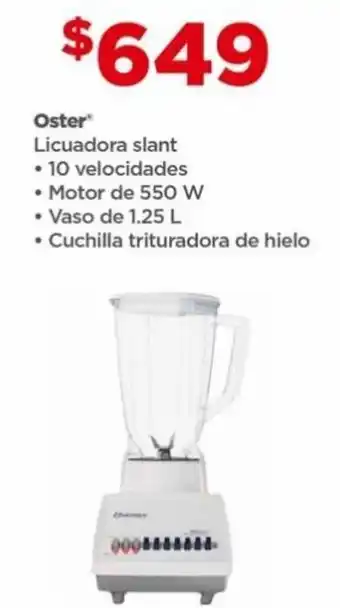 Bodega Aurrerá Oster Licuadora slant • 10 velocidades • Motor de 550 W • Vaso de 1.25 L • Cuchilla trituradora de hielo oferta