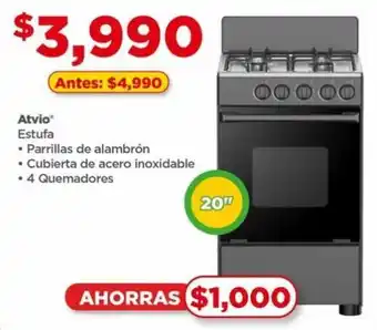 Bodega Aurrerá Atvio Estufa • Parrillas de alambrón • Cubierta de acero inoxidable • 4 Quemadores oferta