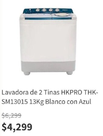 Lavadora de 2 Tinas HKPRO THK-SM13015 13kg Blanco con Azul